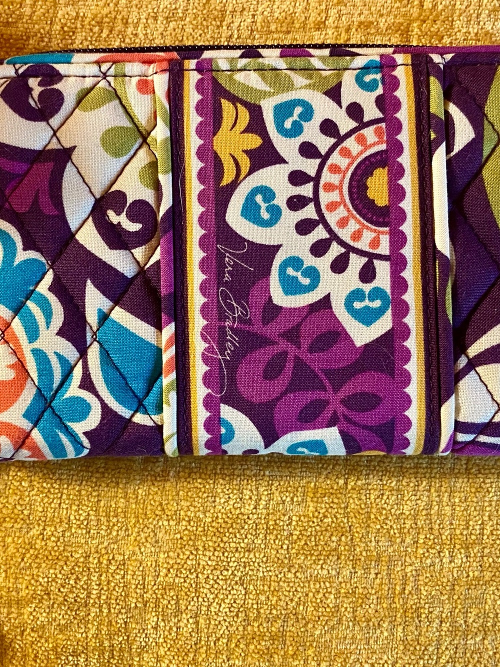 Vera Bradley Floral Quilted Wallet in Purple, Teal, Orange, Yellow